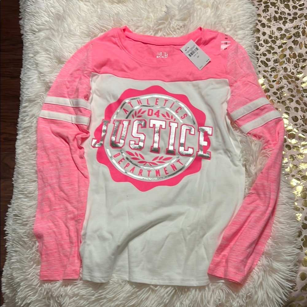 Justice Kids Pink and White Long Sleeve Top